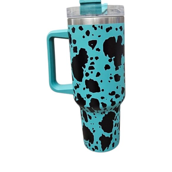Western Cow Print 40 Oz Stainless Steel Tumbler And Straw New In Box Teal - Picture 3 of 7